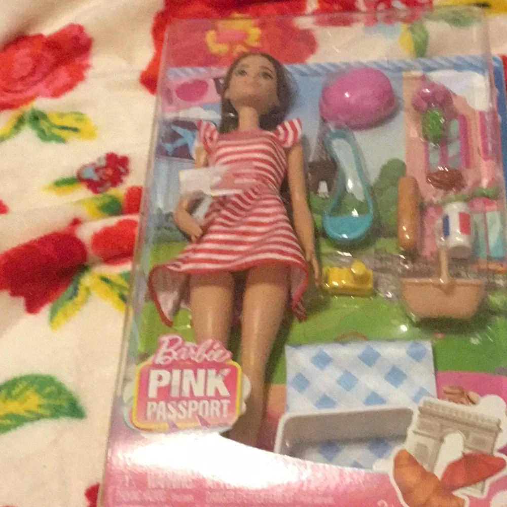 Barbie Pink Passport Doll with Red Striped Dress & Accessories